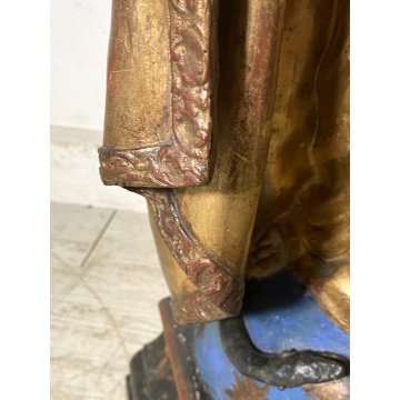ANTICA SCULTURA CARTAPESTA POLICROMA MARIA IMMACOLATA VESTE DORATA GLOBO SERPE