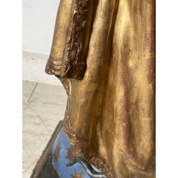 ANTICA SCULTURA CARTAPESTA POLICROMA MARIA IMMACOLATA VESTE DORATA GLOBO SERPE