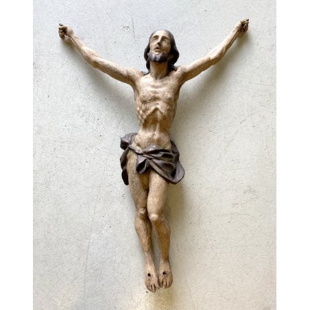 ANTICO CORPUS CHRISTI CRISTO CROCIFISSO 80cm/h LEGNO SCOLPITO DIPINTO EPOCA '600