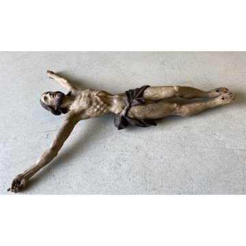 ANTICO CORPUS CHRISTI CRISTO CROCIFISSO 80cm/h LEGNO SCOLPITO DIPINTO EPOCA '600