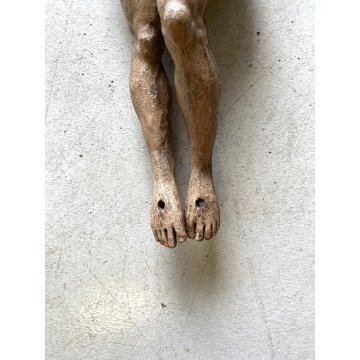 ANTICO CORPUS CHRISTI CRISTO CROCIFISSO 80cm/h LEGNO SCOLPITO DIPINTO EPOCA '600