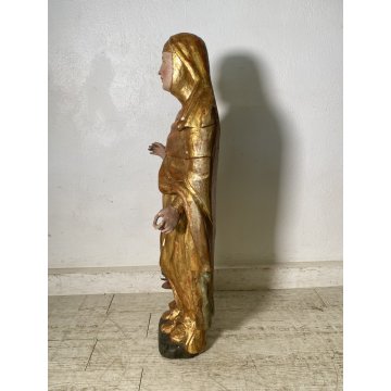ANTICA SCULTURA SANTA MONACA DRAGO LEGNO SCOLPITO DIPINTO DORATO 102 cm/h '600