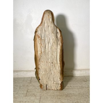 ANTICA SCULTURA SANTA MONACA DRAGO LEGNO SCOLPITO DIPINTO DORATO 102 cm/h '600