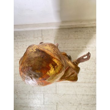 ANTICA SCULTURA SANTA MONACA DRAGO LEGNO SCOLPITO DIPINTO DORATO 102 cm/h '600