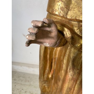 ANTICA SCULTURA SANTA MONACA DRAGO LEGNO SCOLPITO DIPINTO DORATO 102 cm/h '600