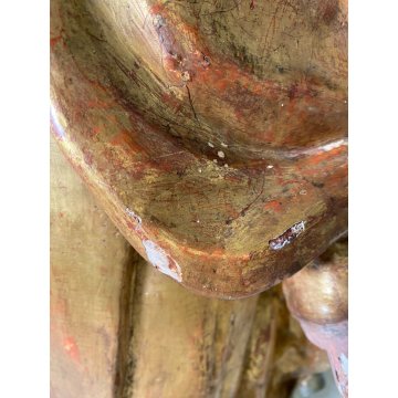ANTICA SCULTURA SANTA MONACA DRAGO LEGNO SCOLPITO DIPINTO DORATO 102 cm/h '600