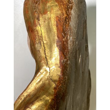 ANTICA SCULTURA SANTA MONACA DRAGO LEGNO SCOLPITO DIPINTO DORATO 102 cm/h '600