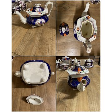 RARO ANTICO SET tè PORCELLANA 10Pers. 29Pz. DECORO ISTORIATO CHINOISERIE XIX sec