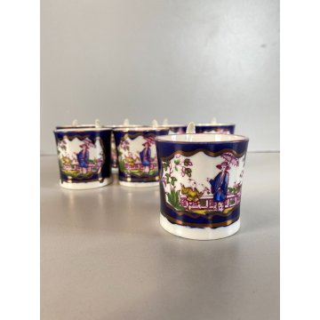 RARO ANTICO LOTTO TAZZINE CAFFE 7 Pz. DECORO ISTORIATO CHINOISERIE XVIII/XIX sec