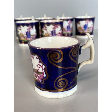 RARO ANTICO LOTTO TAZZINE CAFFE 7 Pz. DECORO ISTORIATO CHINOISERIE XVIII/XIX sec