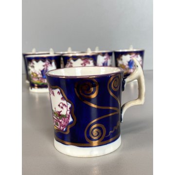 RARO ANTICO LOTTO TAZZINE CAFFE 7 Pz. DECORO ISTORIATO CHINOISERIE XVIII/XIX sec