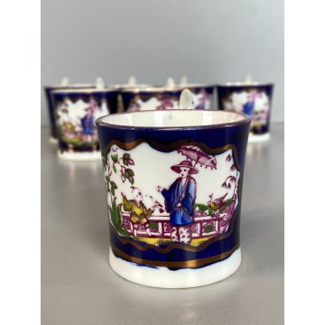 RARO ANTICO LOTTO TAZZINE CAFFE 7 Pz. DECORO ISTORIATO CHINOISERIE XVIII/XIX sec