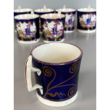 RARO ANTICO LOTTO TAZZINE CAFFE 7 Pz. DECORO ISTORIATO CHINOISERIE XVIII/XIX sec