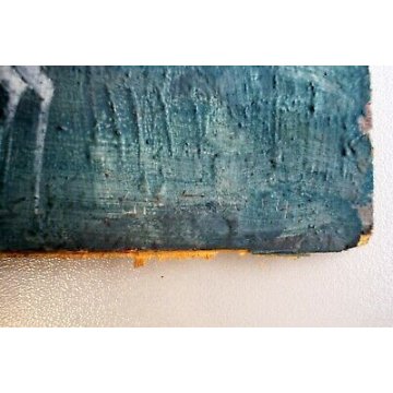 ANTICO DIPINTO TEMPERA SU TAVOLA FIRMATO CAVALLI BLU AZZURRO BIANCO metà '900