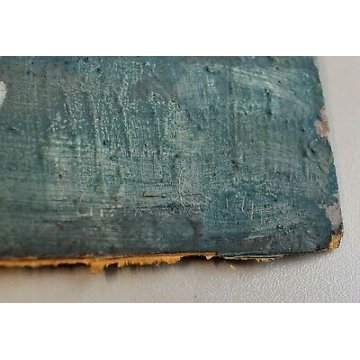 ANTICO DIPINTO TEMPERA SU TAVOLA FIRMATO CAVALLI BLU AZZURRO BIANCO metà '900