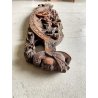 ANTICA CHIAVE CARRO SICILIANO FREGIO LEGNO SCOLPITO BASSORILIEVO POLICROMO '900