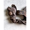 ANTICA CHIAVE CARRO SICILIANO FREGIO LEGNO SCOLPITO BASSORILIEVO POLICROMO '900