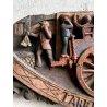ANTICA CHIAVE CARRO SICILIANO FREGIO LEGNO SCOLPITO BASSORILIEVO POLICROMO '900