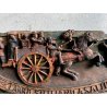 ANTICA CHIAVE CARRO SICILIANO FREGIO LEGNO SCOLPITO BASSORILIEVO POLICROMO '900