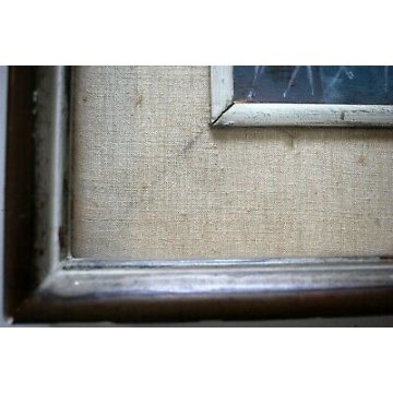 ANTICO DIPINTO TEMPERA SU TAVOLA FIRMATO CAVALLI BLU AZZURRO BIANCO metà '900