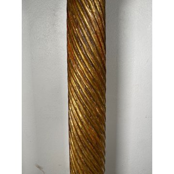 ANTICA COLONNA ESPOSITORE EPOCA 1600 LEGNO FOGLIA ORO TRESPOLO PORTA STATUA