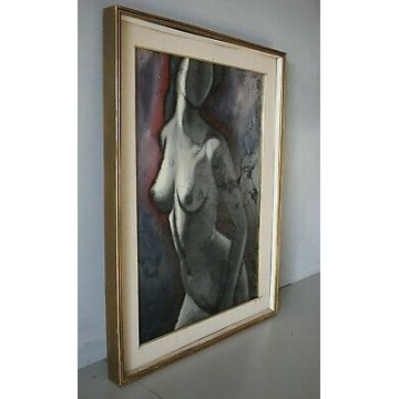 QUADRO DIPINTO ACRILICO TELA Alberto Volpi "Nudo grigio" RITRATTO FEMMINILE 1965