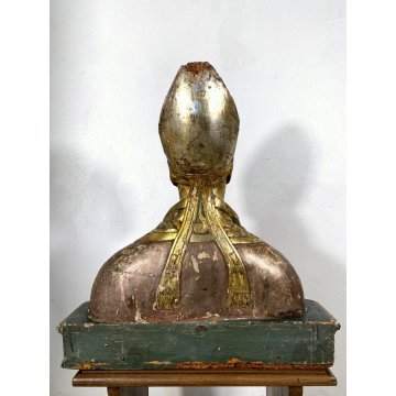 ANTICA SCULTURA RELIQUIARIO BUSTO San Gennaro LEGNO SCOLPITO DORATO AMPOLLE '600