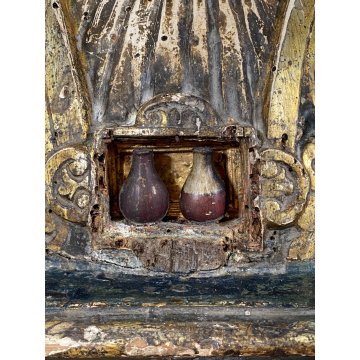 ANTICA SCULTURA RELIQUIARIO BUSTO San Gennaro LEGNO SCOLPITO DORATO AMPOLLE '600