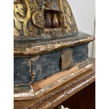 ANTICA SCULTURA RELIQUIARIO BUSTO San Gennaro LEGNO SCOLPITO DORATO AMPOLLE '600