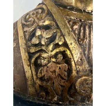 ANTICA SCULTURA RELIQUIARIO BUSTO San Gennaro LEGNO SCOLPITO DORATO AMPOLLE '600