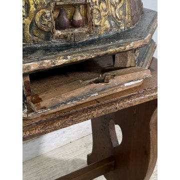 ANTICA SCULTURA RELIQUIARIO BUSTO San Gennaro LEGNO SCOLPITO DORATO AMPOLLE '600