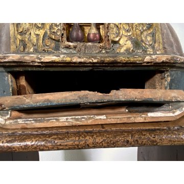 ANTICA SCULTURA RELIQUIARIO BUSTO San Gennaro LEGNO SCOLPITO DORATO AMPOLLE '600