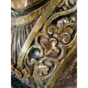 ANTICA SCULTURA RELIQUIARIO BUSTO San Gennaro LEGNO SCOLPITO DORATO AMPOLLE '600