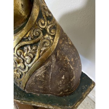 ANTICA SCULTURA RELIQUIARIO BUSTO San Gennaro LEGNO SCOLPITO DORATO AMPOLLE '600