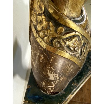 ANTICA SCULTURA RELIQUIARIO BUSTO San Gennaro LEGNO SCOLPITO DORATO AMPOLLE '600