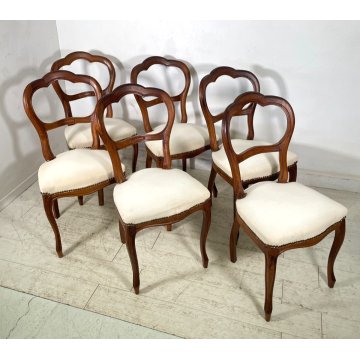 ANTICHE 6 SEDIE LUIGI FILIPPO EPOCA '800 LEGNO NOCE CHAIR SEDUTA IMBOTTITA OLD