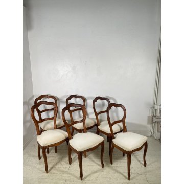 ANTICHE 6 SEDIE LUIGI FILIPPO EPOCA '800 LEGNO NOCE CHAIR SEDUTA IMBOTTITA OLD