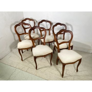 ANTICHE 6 SEDIE LUIGI FILIPPO EPOCA '800 LEGNO NOCE CHAIR SEDUTA IMBOTTITA OLD