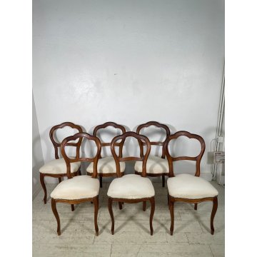 ANTICHE 6 SEDIE LUIGI FILIPPO EPOCA '800 LEGNO NOCE CHAIR SEDUTA IMBOTTITA OLD