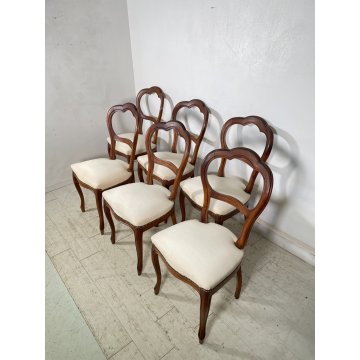 ANTICHE 6 SEDIE LUIGI FILIPPO EPOCA '800 LEGNO NOCE CHAIR SEDUTA IMBOTTITA OLD
