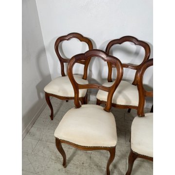 ANTICHE 6 SEDIE LUIGI FILIPPO EPOCA '800 LEGNO NOCE CHAIR SEDUTA IMBOTTITA OLD