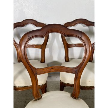ANTICHE 6 SEDIE LUIGI FILIPPO EPOCA '800 LEGNO NOCE CHAIR SEDUTA IMBOTTITA OLD