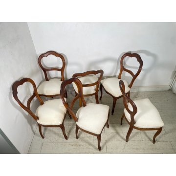 ANTICHE 6 SEDIE LUIGI FILIPPO EPOCA '800 LEGNO NOCE CHAIR SEDUTA IMBOTTITA OLD