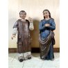 ANTICA COPPIA FIGURA SANTA SANTO SCULTURA LEGNO INTAGLIATO POLICROMO 78cm/h '600