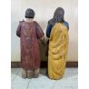 ANTICA COPPIA FIGURA SANTA SANTO SCULTURA LEGNO INTAGLIATO POLICROMO 78cm/h '600