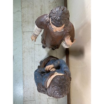 ANTICA COPPIA FIGURA SANTA SANTO SCULTURA LEGNO INTAGLIATO POLICROMO 78cm/h '600