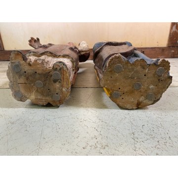 ANTICA COPPIA FIGURA SANTA SANTO SCULTURA LEGNO INTAGLIATO POLICROMO 78cm/h '600