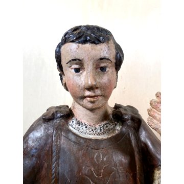 ANTICA COPPIA FIGURA SANTA SANTO SCULTURA LEGNO INTAGLIATO POLICROMO 78cm/h '600