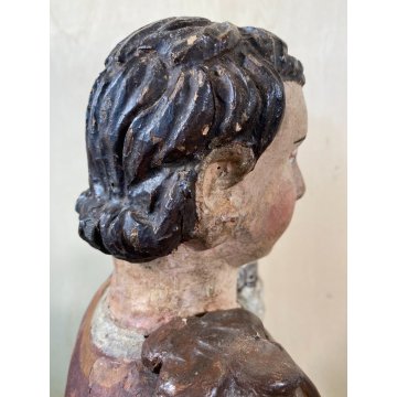 ANTICA COPPIA FIGURA SANTA SANTO SCULTURA LEGNO INTAGLIATO POLICROMO 78cm/h '600