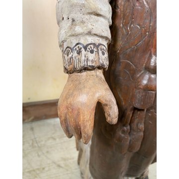 ANTICA COPPIA FIGURA SANTA SANTO SCULTURA LEGNO INTAGLIATO POLICROMO 78cm/h '600